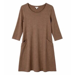 Pure Jill Pima Cotton Brown Pocket Dress Women Large Minimalist Casual Tunic
